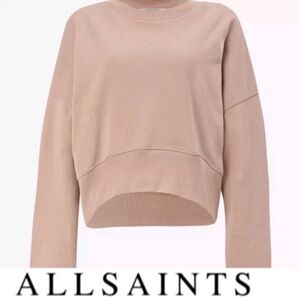 All Saints wide neck off shoulder raw hem pull over sweatshirt tunic top blouse